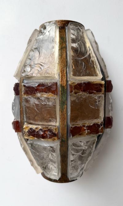  Longobard Pair of Hammered Glass Wrought Iron Sconces by Longobard Italy 1970s