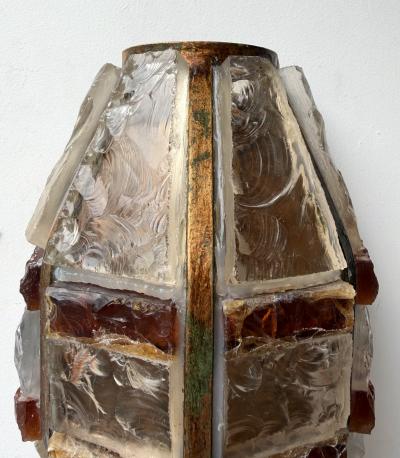  Longobard Pair of Hammered Glass Wrought Iron Sconces by Longobard Italy 1970s