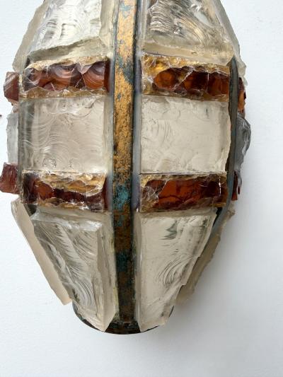  Longobard Pair of Hammered Glass Wrought Iron Sconces by Longobard Italy 1970s
