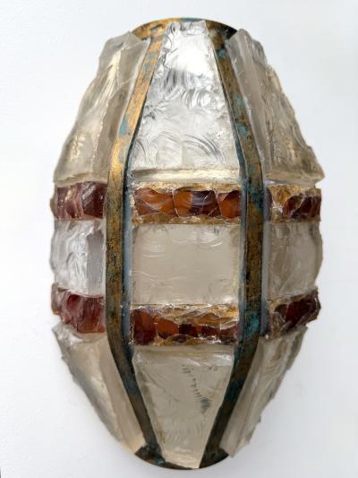  Longobard Pair of Hammered Glass Wrought Iron Sconces by Longobard Italy 1970s