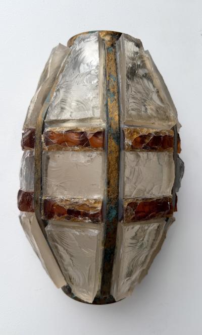  Longobard Pair of Hammered Glass Wrought Iron Sconces by Longobard Italy 1970s