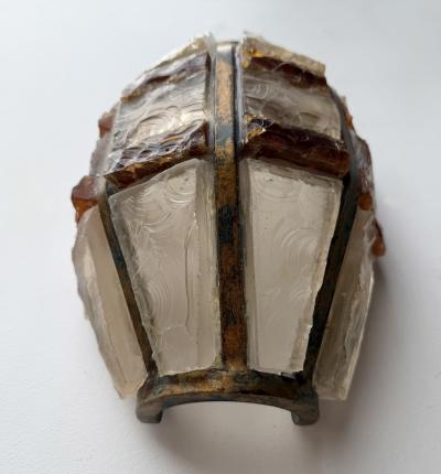  Longobard Pair of Hammered Glass Wrought Iron Sconces by Longobard Italy 1970s