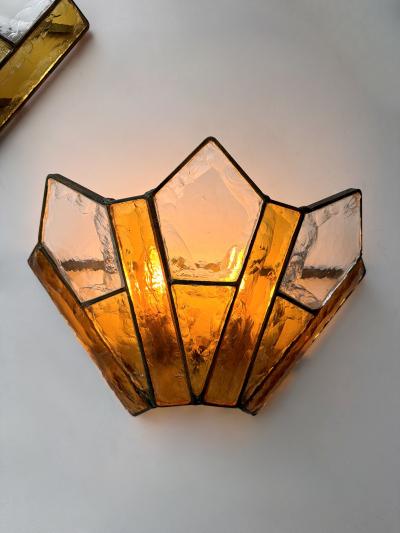  Longobard Pair of Hammered Glass Wrought Iron Sconces by Longobard Italy 1970s