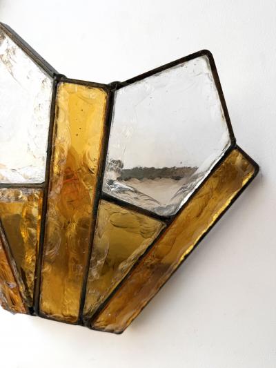  Longobard Pair of Hammered Glass Wrought Iron Sconces by Longobard Italy 1970s