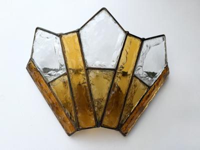  Longobard Pair of Hammered Glass Wrought Iron Sconces by Longobard Italy 1970s
