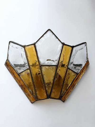  Longobard Pair of Hammered Glass Wrought Iron Sconces by Longobard Italy 1970s