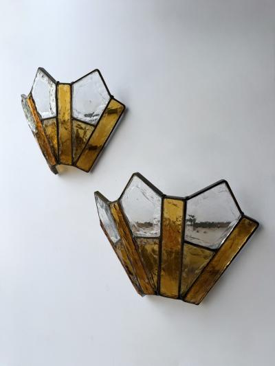  Longobard Pair of Hammered Glass Wrought Iron Sconces by Longobard Italy 1970s