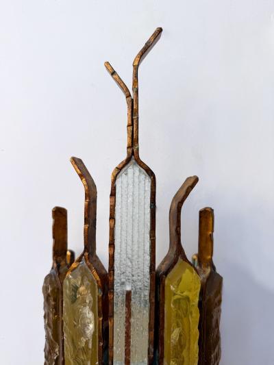  Longobard Pair of Hammered Glass Wrought Iron Sconces by Longobard Italy 1970s