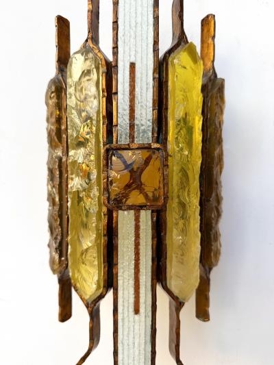  Longobard Pair of Hammered Glass Wrought Iron Sconces by Longobard Italy 1970s