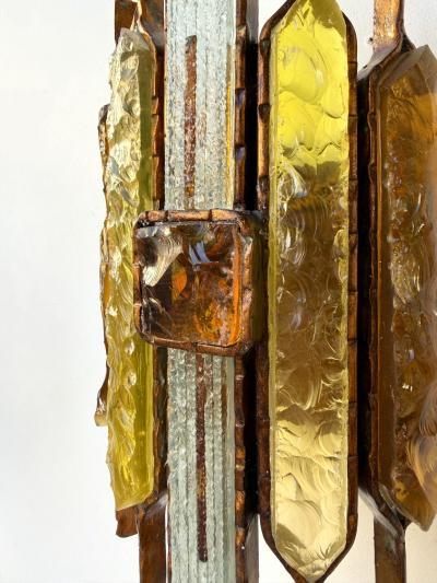  Longobard Pair of Hammered Glass Wrought Iron Sconces by Longobard Italy 1970s