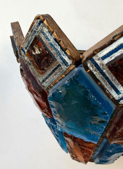  Longobard Pair of Hammered Glass Wrought Iron Sconces by Longobard Italy 1970s