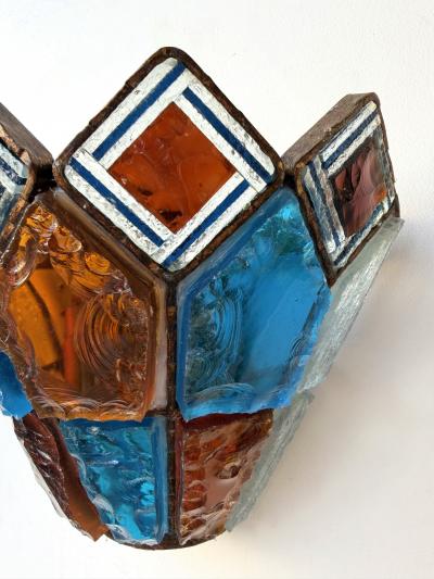  Longobard Pair of Hammered Glass Wrought Iron Sconces by Longobard Italy 1970s