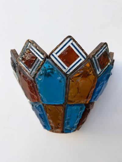  Longobard Pair of Hammered Glass Wrought Iron Sconces by Longobard Italy 1970s