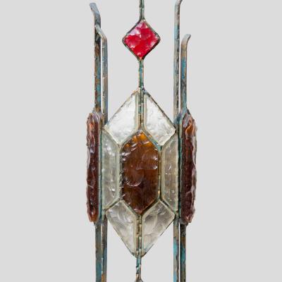  Longobard Pair of Hammered Glass on wrought Wall Lights By Longobard