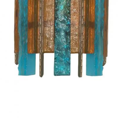  Longobard Pair of Longobard Turquoise and Amber Hammered Murano Glass and Iron Sconces