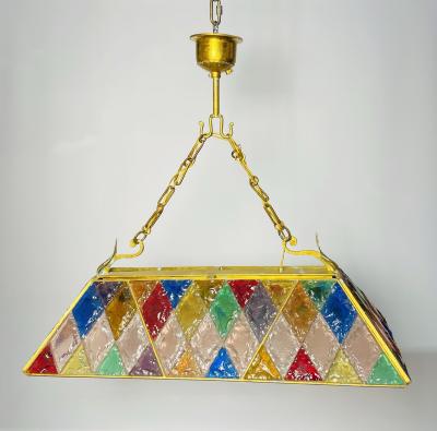  Longobard Wrought Iron Hammered Glass Chandelier by Longobard Italy 1970s