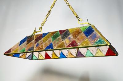  Longobard Wrought Iron Hammered Glass Chandelier by Longobard Italy 1970s