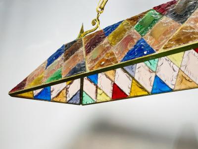  Longobard Wrought Iron Hammered Glass Chandelier by Longobard Italy 1970s