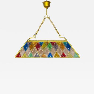  Longobard Wrought Iron Hammered Glass Chandelier by Longobard Italy 1970s