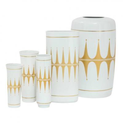  Lorenz Hutschenreuther Hutschenreuther Vases Porcelain White Gold Signed