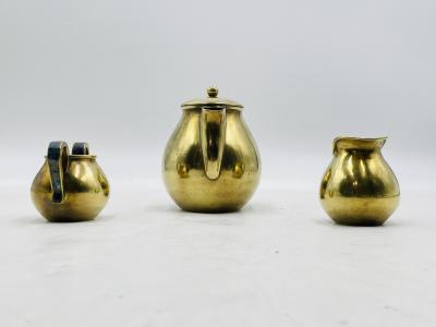  Los Castillo 1950s Los Castillo Taxco Brass Stone Inlaid Tea Set Mexican Modernism