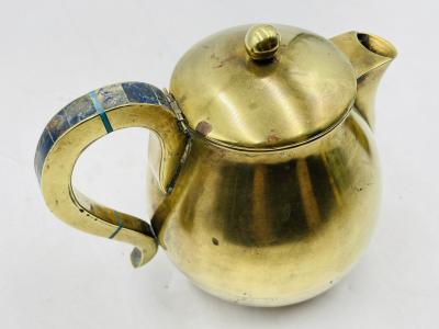  Los Castillo 1950s Los Castillo Taxco Brass Stone Inlaid Tea Set Mexican Modernism