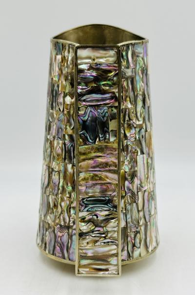  Los Castillo Alpaca Silver Pitcher with Abalone Shell Inlay Mexico 1960s Signed LHG