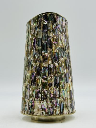  Los Castillo Alpaca Silver Pitcher with Abalone Shell Inlay Mexico 1960s Signed LHG