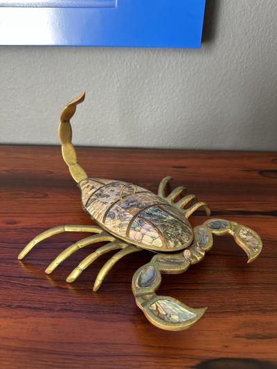  Los Castillo Brass and Abalone Shell Crab Sculpture Trinket Box