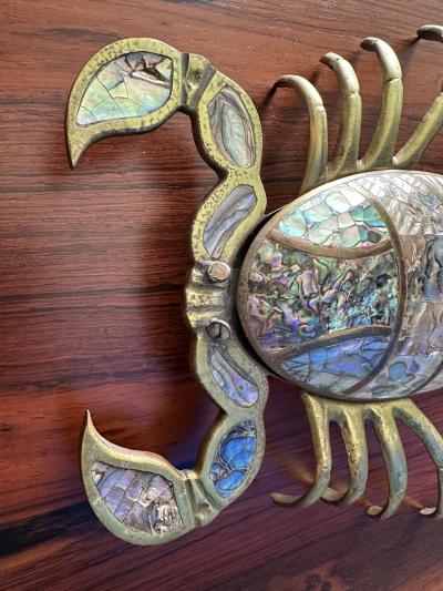  Los Castillo Brass and Abalone Shell Crab Sculpture Trinket Box