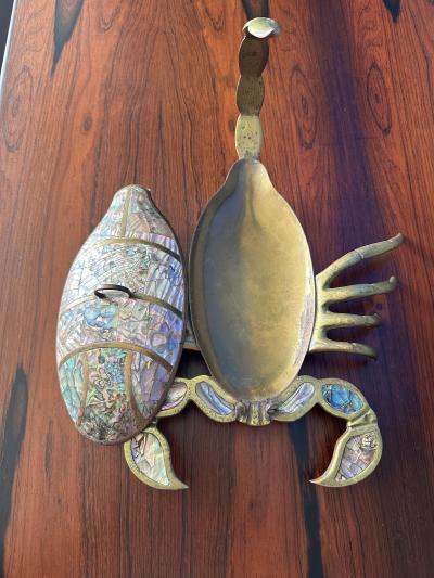  Los Castillo Brass and Abalone Shell Crab Sculpture Trinket Box