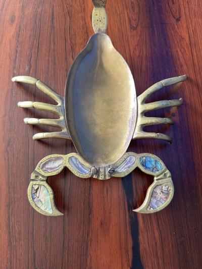  Los Castillo Brass and Abalone Shell Crab Sculpture Trinket Box
