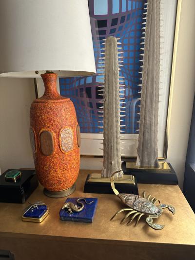  Los Castillo Brass and Abalone Shell Crab Sculpture Trinket Box