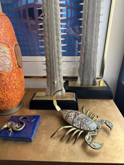  Los Castillo Brass and Abalone Shell Crab Sculpture Trinket Box