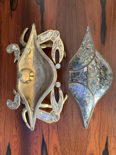  Los Castillo Brass and Abalone Shell Crab Sculpture Trinket Box