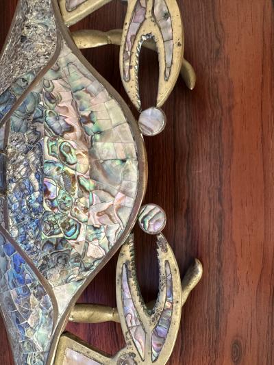  Los Castillo Brass and Abalone Shell Crab Sculpture Trinket Box