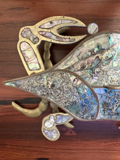  Los Castillo Brass and Abalone Shell Crab Sculpture Trinket Box