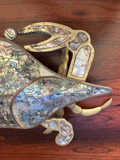  Los Castillo Brass and Abalone Shell Crab Sculpture Trinket Box