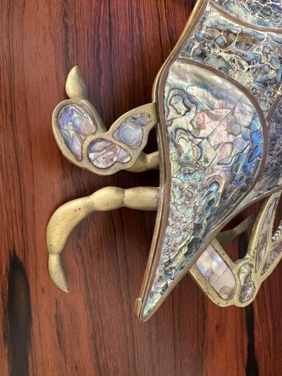  Los Castillo Brass and Abalone Shell Crab Sculpture Trinket Box