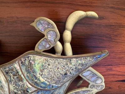  Los Castillo Brass and Abalone Shell Crab Sculpture Trinket Box