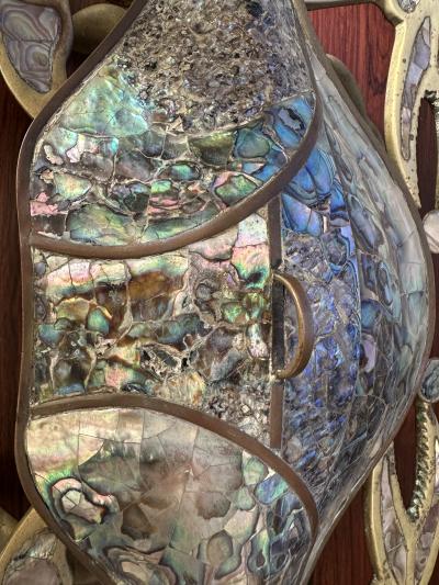  Los Castillo Brass and Abalone Shell Crab Sculpture Trinket Box