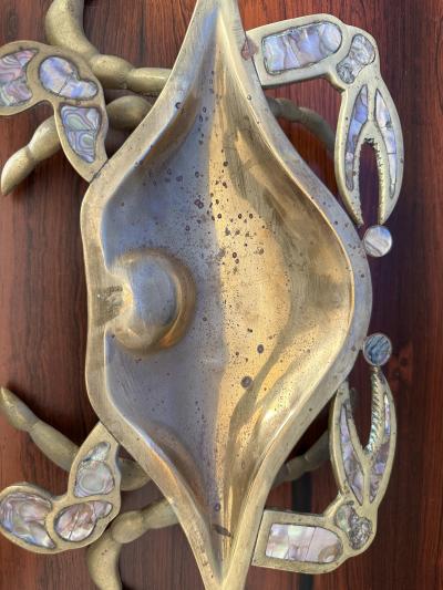  Los Castillo Brass and Abalone Shell Crab Sculpture Trinket Box