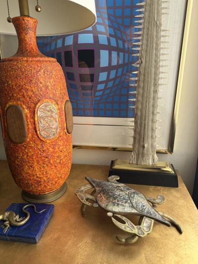  Los Castillo Brass and Abalone Shell Crab Sculpture Trinket Box