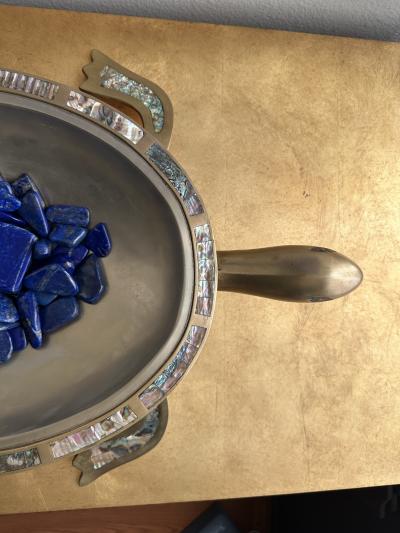  Los Castillo Brass and Abalone Shell Turtle Sculpture Platter