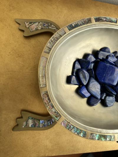  Los Castillo Brass and Abalone Shell Turtle Sculpture Platter