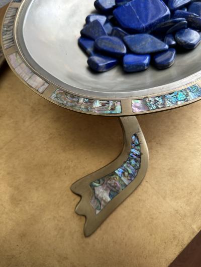  Los Castillo Brass and Abalone Shell Turtle Sculpture Platter
