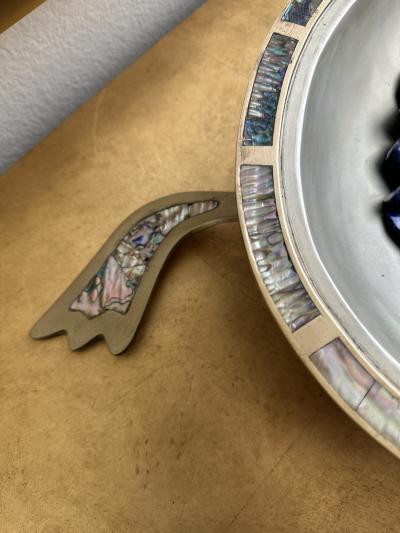  Los Castillo Brass and Abalone Shell Turtle Sculpture Platter