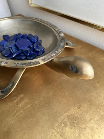  Los Castillo Brass and Abalone Shell Turtle Sculpture Platter