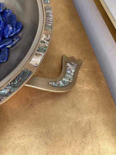  Los Castillo Brass and Abalone Shell Turtle Sculpture Platter