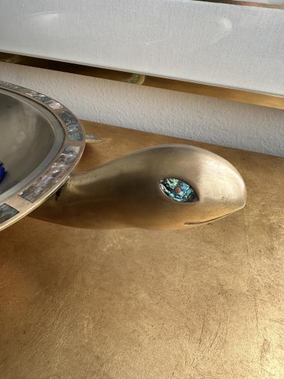  Los Castillo Brass and Abalone Shell Turtle Sculpture Platter